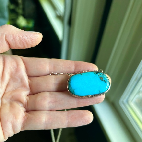 Large natural Kingman Turquoise pendant stone necklace in sterling silver wchain - Picture 7 of 15